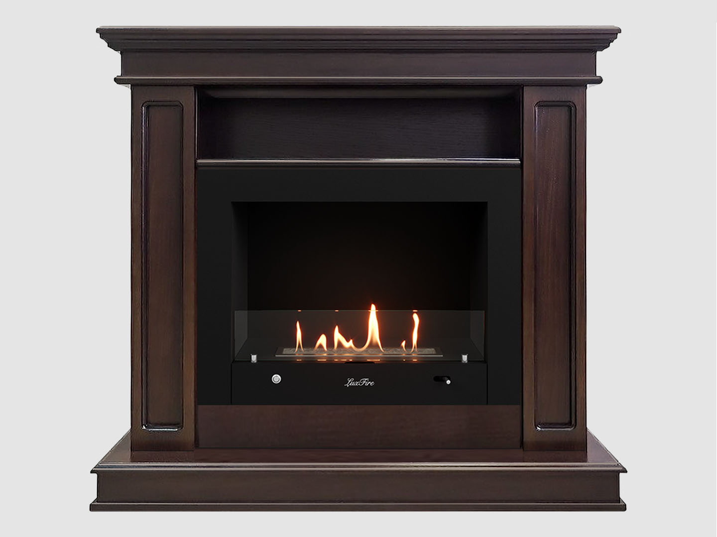 Каминный портал МДФ "Раймонд 1250" с биокамином Lux Fire "Фаер Бокс 4 - 33" (темный орех) по цене 127 100 руб.
