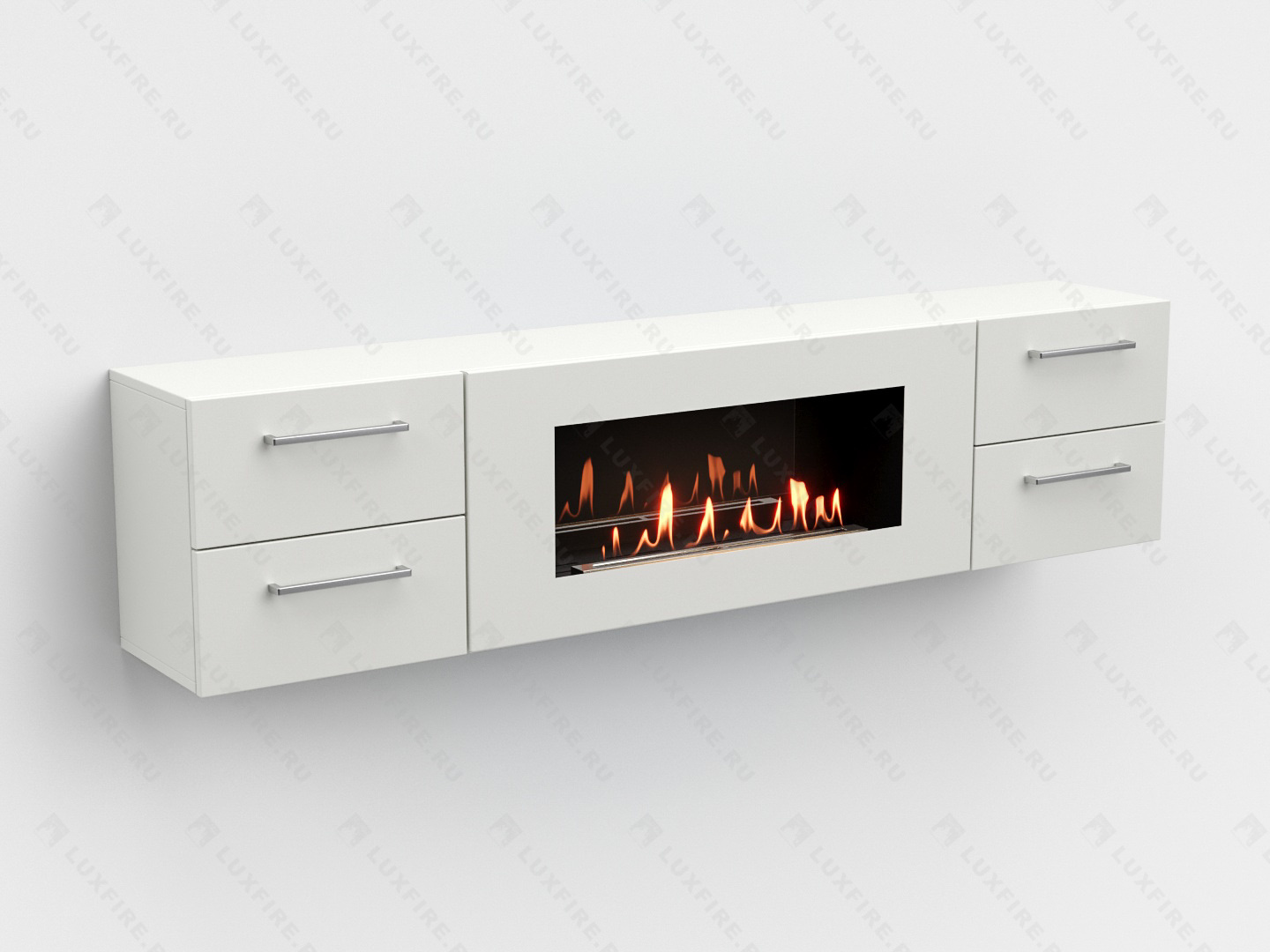 Тумба ТВ Lux Fire "Белая Роза" настенная 1700, с белым биокамином